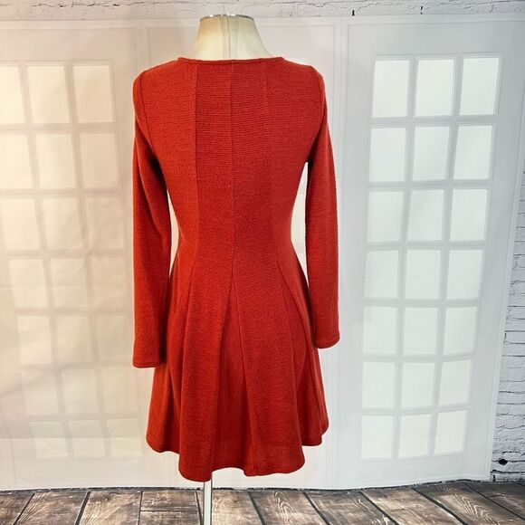 Dolan Anthropologie Long Sleeve Pleated Fit & Flare Burnt Orange Dress XS - Picture 5 of 10